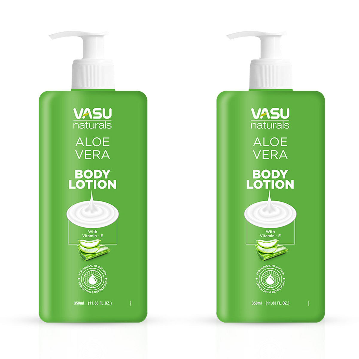 Vasu Naturals Aloe Vera Body Lotion - Enriched with Aloe Vera, Shea Butter & Vitamin E - Hydrating & Refreshing - Imparts a Youthful, Healthy & Glowing Skin - Pack of 2