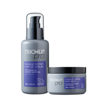 Load image into Gallery viewer, Trichup Pro Damage Repair &amp; Instant Smoothing Hair Care Combo for Dry Frizzy Hair (Set of 2)- Hair Oil Serum 100 ml + Hair Mask 200 ml | Control Breakage, Damage Protection | Reduce Split Ends
