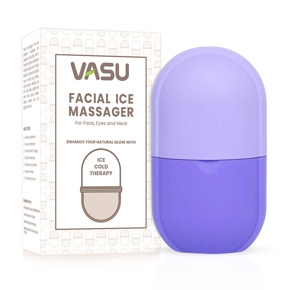 Facial Ice Massager for Face, Eyes & Neck (Purple) - Ice Cube Roller - One Tool with Multiple Benefits - Helps to Combat Face Puffiness, Calm & Refresh Your Skin - VasuStore