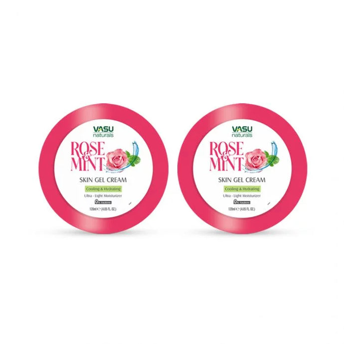 Vasu Naturals Rose & Mint Gel Cream - Enriched with Menthol & ProVitamin B5 - Refreshes & Cooling Skin - Ultra light Moisturizer, Suitable for daily use - Pack of 2 - VasuStore
