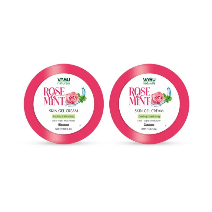 Vasu Naturals Rose & Mint Gel Cream - Enriched with Menthol & ProVitamin B5 - Refreshes & Cooling Skin - Ultra light Moisturizer, Suitable for daily use - Pack of 2 - VasuStore