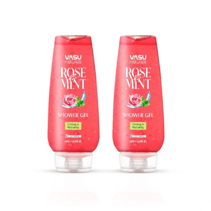 Vasu Naturals Rose & Mint Shower Gel - Enriched with Menthol & Rose - Instantly Soothes & Refreshes - Helps to Leave Skin Soft, smooth & Moisturized - Pack of 2 - VasuStore