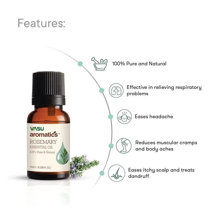 Vasu Aromatics Rosemary Essential Oil - 100% Pure and Natural - VasuStore