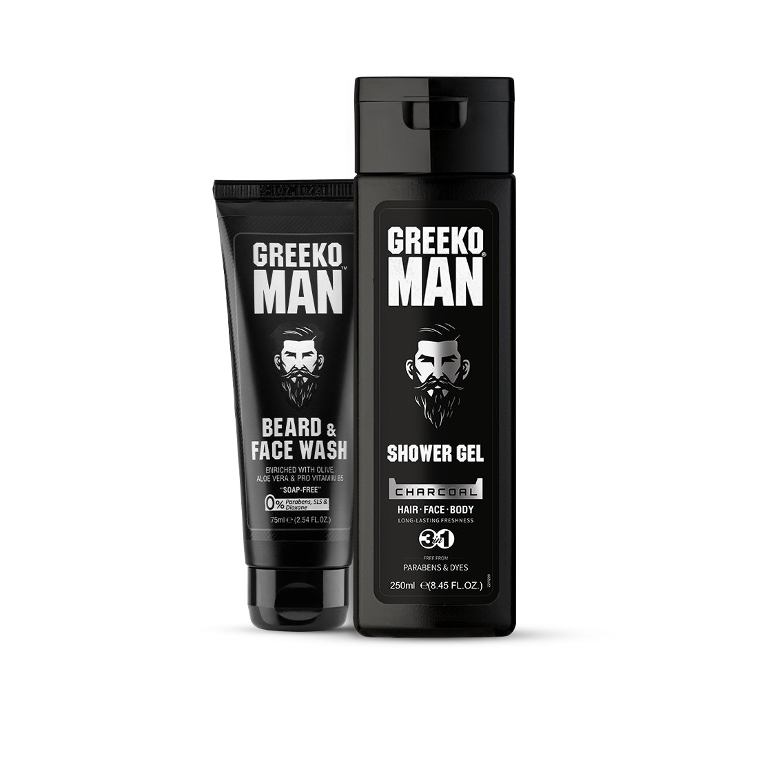 Greeko Man Charcoal Shower Gel & Face Wash Kit - A Perfect Dual Dose of Hydration For Your Beard & Skin - Gives Smooth, Fresh Skin & Beard with a Masculine Fragrance - VasuStore