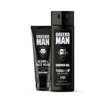 Load image into Gallery viewer, Greeko Man Charcoal Shower Gel &amp; Face Wash Kit - A Perfect Dual Dose of Hydration For Your Beard &amp; Skin - Gives Smooth, Fresh Skin &amp; Beard with a Masculine Fragrance - VasuStore
