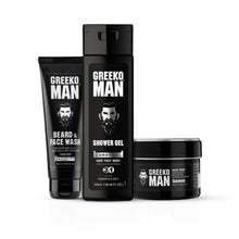 Load image into Gallery viewer, Greeko Man Charcoal Shower Gel, Beard Cream &amp; Face Wash - Enriched with Activated Charcoal, Aloe Vera, Shea Butter &amp; Olive Oil - Helps You to Achieve Glowing &amp; Flawless Skin with a Perfect Be - VasuStore
