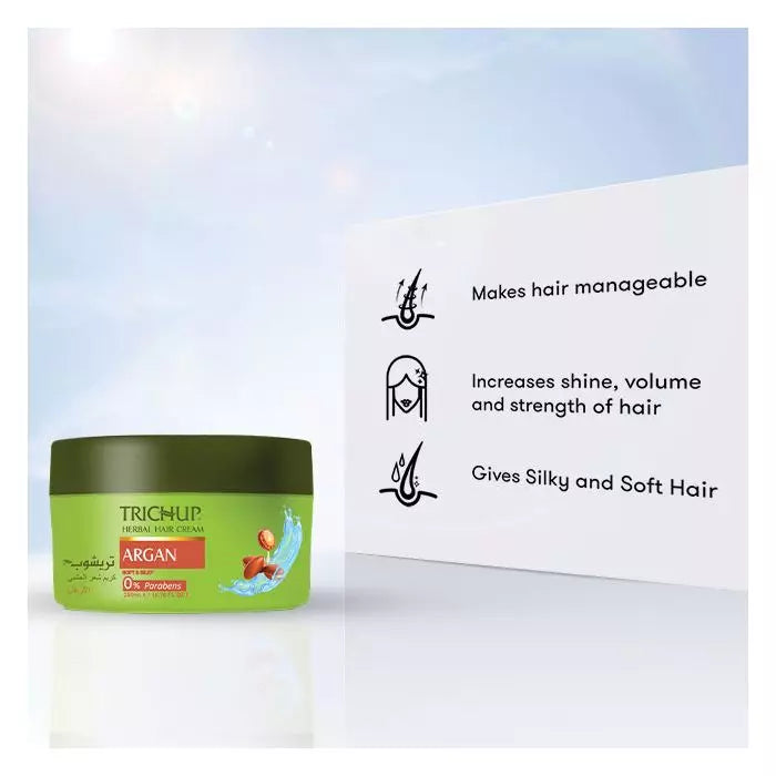 Trichup Argan Herbal Hair Cream For Frizzy, Dull & Dry Hair - Enriched with Moroccan Argan oil - Nourishes, Hydrates & Give Style to Your Hair, All Day Long - VasuStore