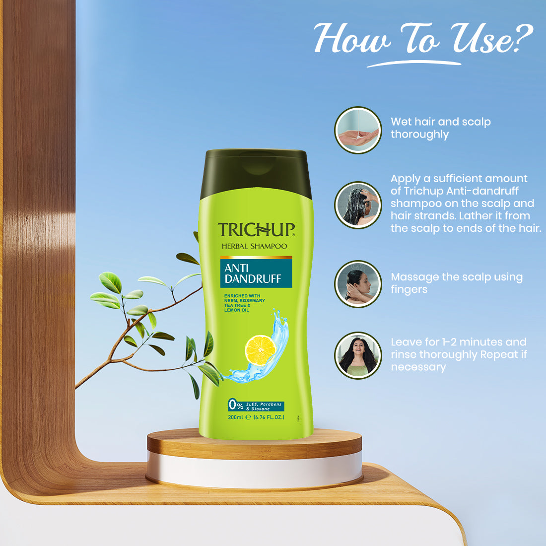 Trichup Anti-Dandruff Shampoo, Oil & Cream Kit - Enriched with Neem, Rosemary & Tea Tree - Together Protect Scalp Skin From Dandruff & Restore Normal Health of Your Scalp - VasuStore