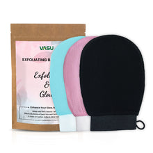 Load image into Gallery viewer, Turkish Silk Exfoliating Glove Mitts (Black) Hammam Body Scrub Magic Peeling Glove - Removes Dirt, Bumps, Dead Skin Cells &amp; De Tan Skin, Deep Cleansing - VasuStore

