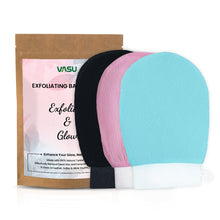 Load image into Gallery viewer, Turkish Silk Exfoliating Glove Mitts (Sky Blue) Hammam Body Scrub Magic Peeling Glove - Removes Dirt, Bumps, Dead Skin Cells &amp; De Tan Skin, Deep Cleansing - VasuStore
