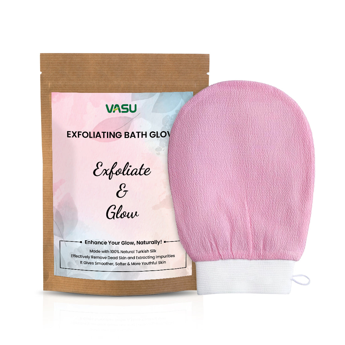 Turkish Silk Exfoliating Glove Mitts (Pink) Hammam Body Scrub Magic Peeling Glove - Removes Dirt, Bumps, Dead Skin Cells & De Tan Skin, Deep Cleansing - VasuStore