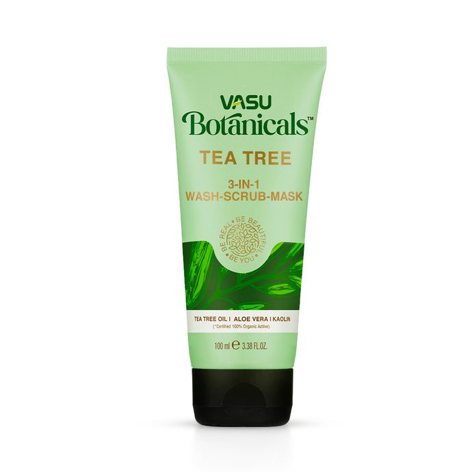 Vasu Botanicals Tea Tree 3 in 1 Face Mask-Scrub-Wash - For Acne & Pimple - Helps to fight against acne causing germs - VasuStore