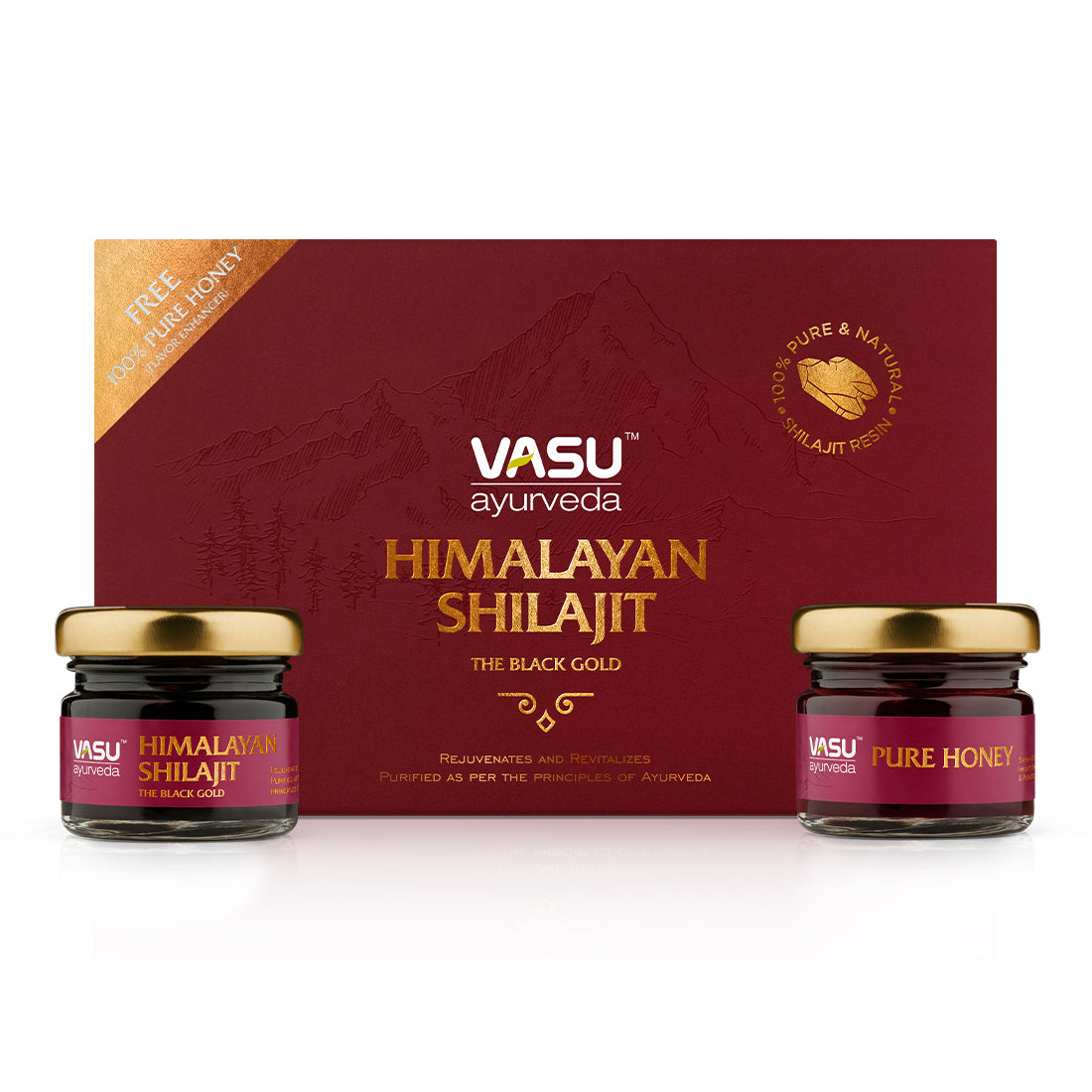 Vasu Ayurveda Pure Himalayan Shilajit Original Resin 20g with Additional Benefit of Pure Honey 30g - For Daily Health Wellness | Boosts Stamina & Energy | Immunity Booster