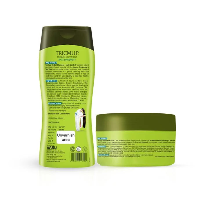 Trichup Anti-Dandruff Shampoo & Cream Kit - Infused with Neem, Rosemary & Tea Tree - Prevents White Flakes and Helps to Restore & Protect Normal Health of Your Scalp Skin - VasuStore