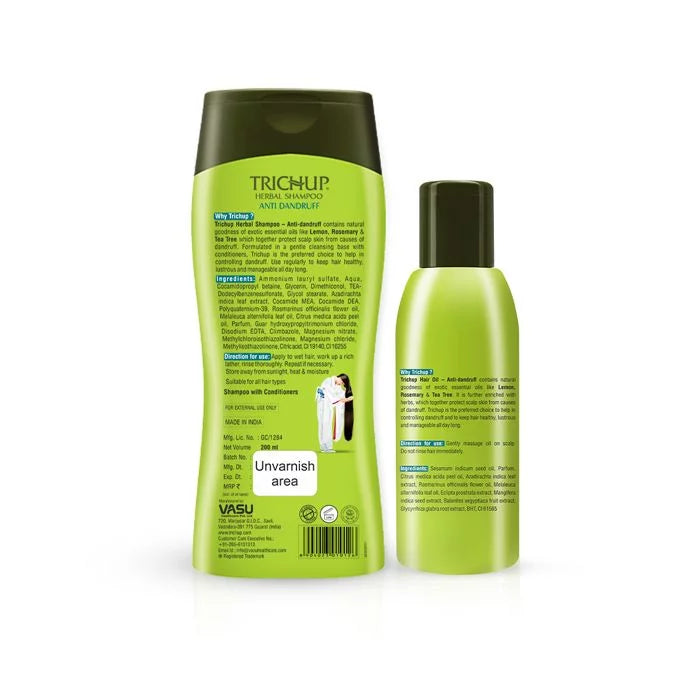 Trichup Anti-Dandruff Shampoo & Oil Kit - Infused with Neem, Rosemary & Tea Tree - Protects Your Scalp Skin From Causes of Dandruff & Improves Your Overall Scalp Health - VasuStore