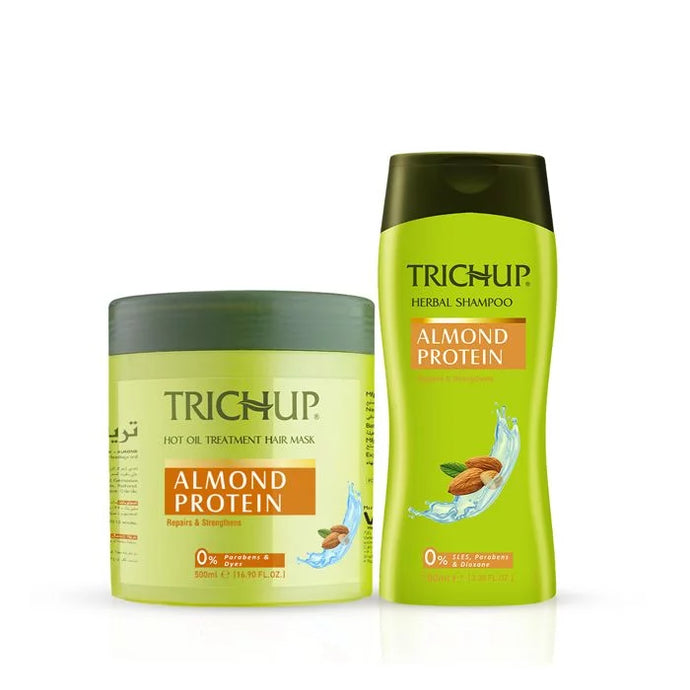 Trichup Almond Protein Herbal Shampoo and Hair Mask Kit - Salon like Hair Spa at Home - Repairs Damaged & Rough Hair - Prevents Thinning Hair, Strengthens Hair Fibers & Boosts Hair Elasticity - VasuStore