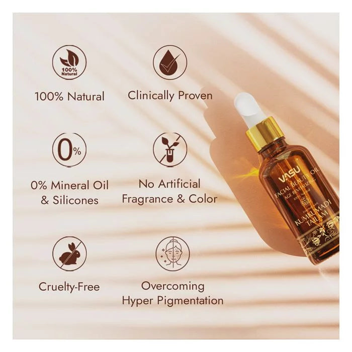 Vasu Facial Beauty Oil with Aloe Vera Gel - Enriched with Kumkumadi Tailam and Aloe Vera - Age Revitalizing - Reduce Hyperpigmentation & Age Spots - Gives Natural Glow to Your Face - VasuStore