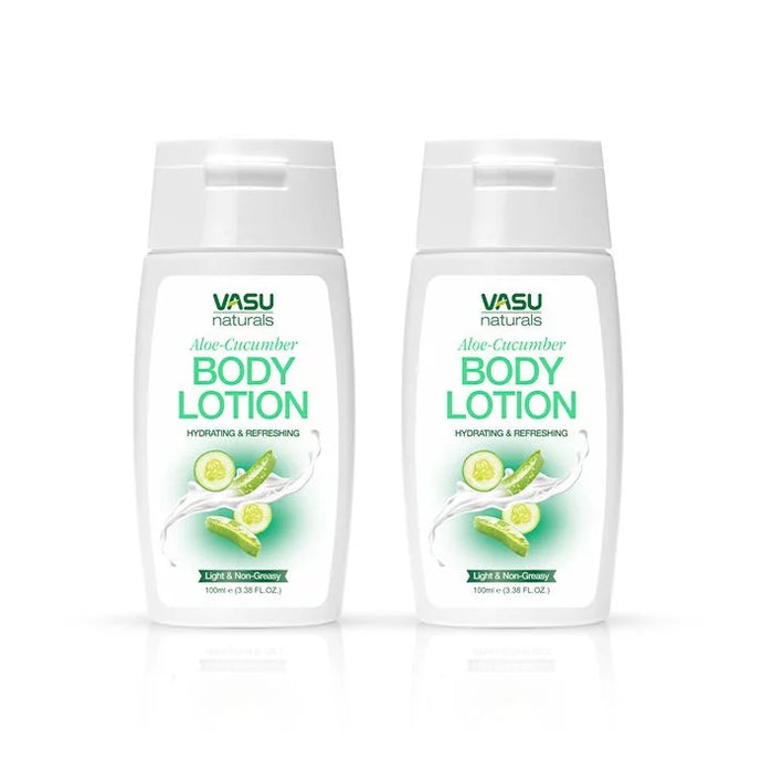 Vasu Naturals Aloe Cucumber Body Lotion - Hydrates, Refreshes & Moisturizes the Skin From Dryness - Light, Non Greasy & Fast-Absorbing Texture - Ideal for Daily Use - Pack of 2 - VasuStore