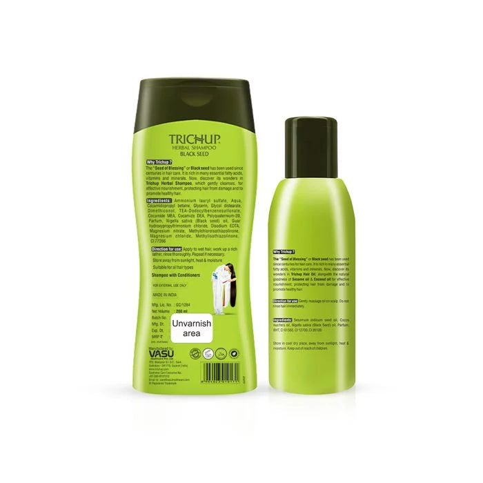 Trichup Black seed Oil & Shampoo - Helps to Prevent Premature Greying of Your Hair - Effectively Nourishes & Strengthening Your Hair and Preserve Elasticity - VasuStore