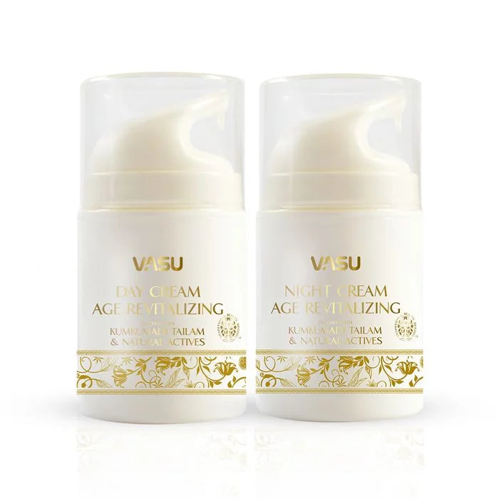 Vasu Age Revitalizing Day & Night Cream - Enriched with Kumkumadi Tailam - It Reduces Fine Lines, Wrinkles & Sagging Skin and Instantly Improves Skin Firmness - VasuStore