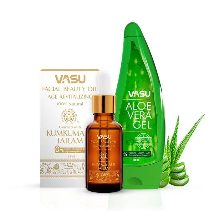 Vasu Facial Beauty Oil with Aloe Vera Gel - Enriched with Kumkumadi Tailam and Aloe Vera - Age Revitalizing - Reduce Hyperpigmentation & Age Spots - Gives Natural Glow to Your Face - VasuStore