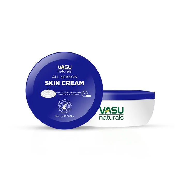 Vasu Naturals All Season Skin Cream - Enriched with Shea Butter - 48h Long Lasting Hydration with 100% Natural Actives - Prevents Moisture Loss - Ideal for all seasons - 140ml - VasuStore
