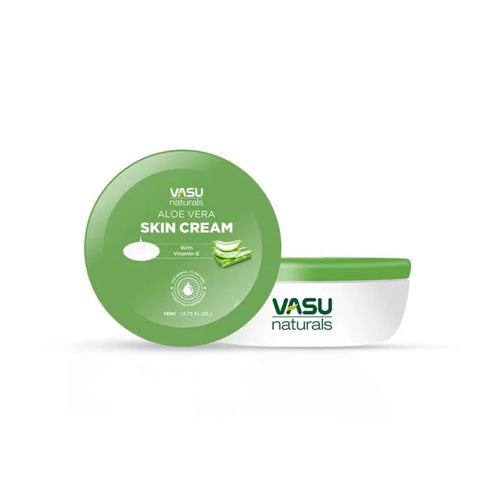 Vasu Naturals Aloe Vera Skin Cream - Enriched with Aloe Vera, Shea Butter & Vitamin E - Imparts a Youthful, Healthy & Glowing skin - Hydrating, Soothing & Refreshing - 140ml - VasuStore