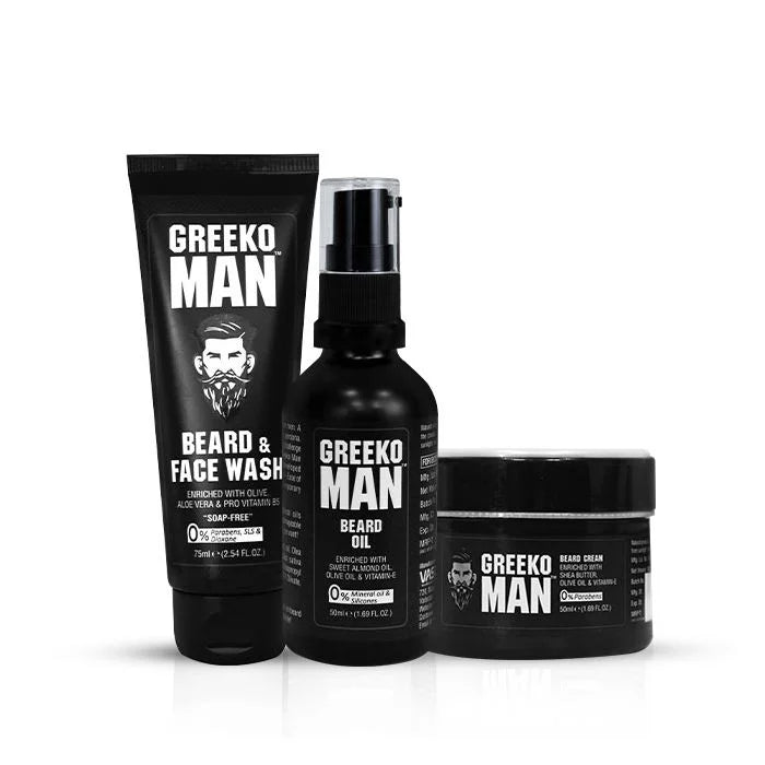 Greeko Man Beard Grooming & Styling Kit - Enriched with Almond Oil & Aloe Vera - Cleanses & Hydrates Skin & Beard - Promotes Healthy & Natural Beard Growth - VasuStore