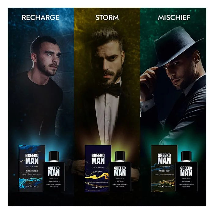 Greeko Man Perfume for Men Recharge 100ml Luxurious Premium Perfume Fougere Spice Patchouli Floral Nutmeg Scents All Day Long Lasting