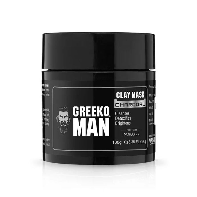 Greeko Man Charcoal Clay Mask - Infused with Activated Charcoal & Menthol - Absorbs Excess Oil, Dirt & Impurities - Makes Skin Refreshed, Glowing & Flawless - VasuStore
