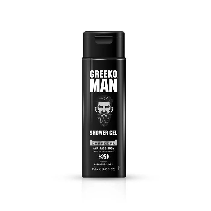 Greeko Man 3 in 1 Charcoal Shower Gel - Enriched with Activated Charcoal & Menthol - Cleanses & Hydrates Skin - Gives an ultra-refreshing bathing experience - VasuStore