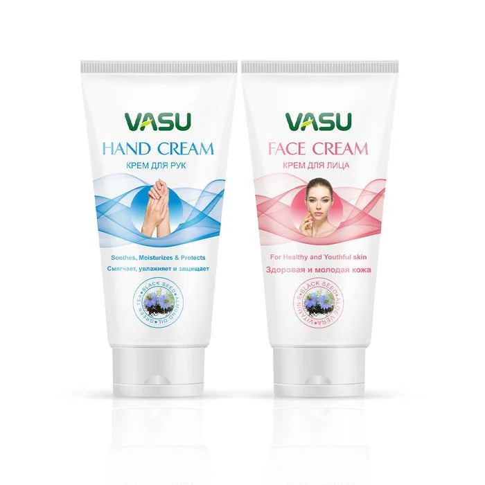 Vasu Naturals Face & Hand Cream - Enriched with Green Tea, Black Seed, Almond & Olive Oil - Soothes & Moisturizes Your Dry Skin and Promotes Healthy & Youthful Skin - VasuStore