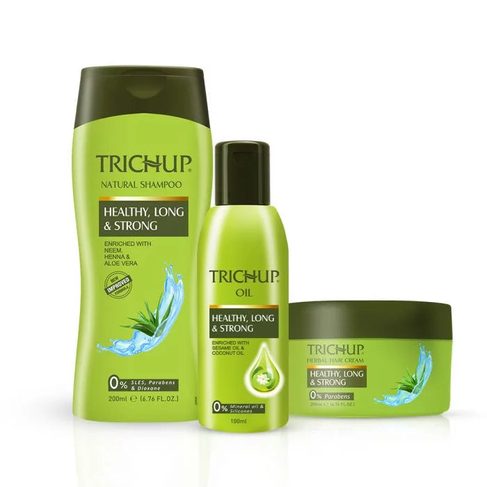 Trichup Healthy Long & Strong Oil, Shampoo & Cream - Enriched Aloe Vera & Neem - Provides Essential Nutrients to Hair Follicles And Keeps Your Hair Healthy, Lustrous & Shiny - VasuStore