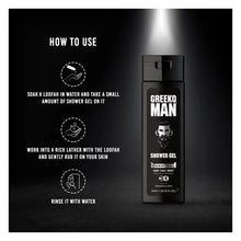 Load image into Gallery viewer, Greeko Man 3 in 1 Charcoal Shower Gel - Enriched with Activated Charcoal &amp; Menthol - Cleanses &amp; Hydrates Skin - Gives an ultra-refreshing bathing experience - VasuStore

