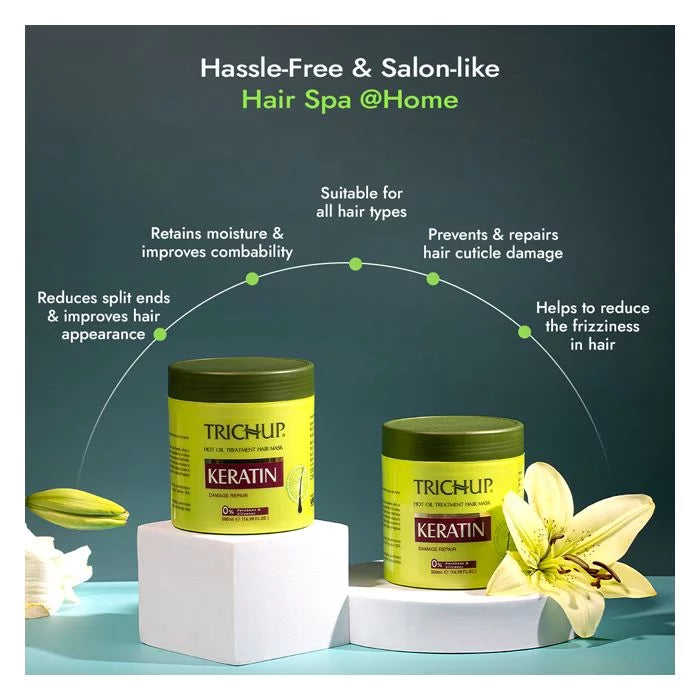 Trichup Keratin Hair Mask with Aloe Vera Gel - Intense Damaged Hair Repair With Keratin - Retains Moisture, Gets Rid of Split Ends - Improves Shine & Manageability of Your Hair - VasuStore