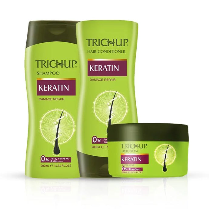 Trichup Keratin Shampoo, Conditioner & Hair Cream - Fortified with Keratin Protein - Repair Damaged Hair, Rebuild the Strength & Reduce Breakage of Your Hair - VasuStore