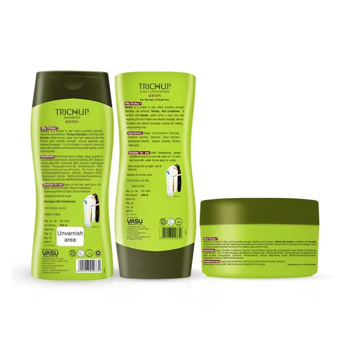 Trichup Keratin Shampoo, Conditioner & Hair Cream - Fortified with Keratin Protein - Repair Damaged Hair, Rebuild the Strength & Reduce Breakage of Your Hair - VasuStore