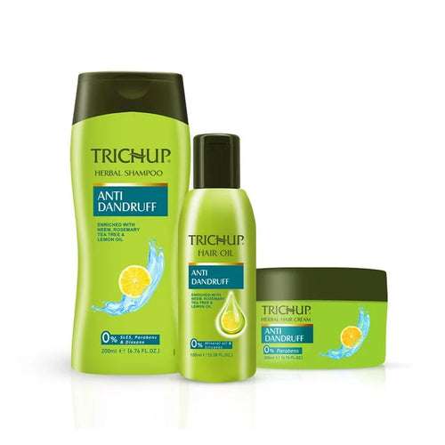 Trichup Anti-Dandruff Shampoo, Oil & Cream Kit - Enriched with Neem, Rosemary & Tea Tree - Together Protect Scalp Skin From Dandruff & Restore Normal Health of Your Scalp - VasuStore