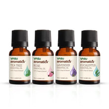 Load image into Gallery viewer, Vasu Aromatics Combo of Rose, Tea Tree, Eucalyptus, Lavender Essential Oil - 100% Pure &amp; Natural - Air Freshener - For a Refreshing &amp; Relaxing Bathing Experience - VasuStore
