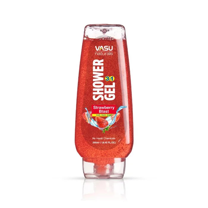 Vasu Naturals 3 in 1 Strawberry Blast Shower Gel For Hair Face And Body 250 ml - VasuStore
