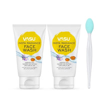 Load image into Gallery viewer, Vasu Insta Radiance Face Wash (Pack of 2) with Facial Massager Blackhead Remover (Blue) - Enriched With Kumkumadi and Turmeric - Deep Facial Cleansing and Exfoliation - Restores Radiance &amp; Re - VasuStore
