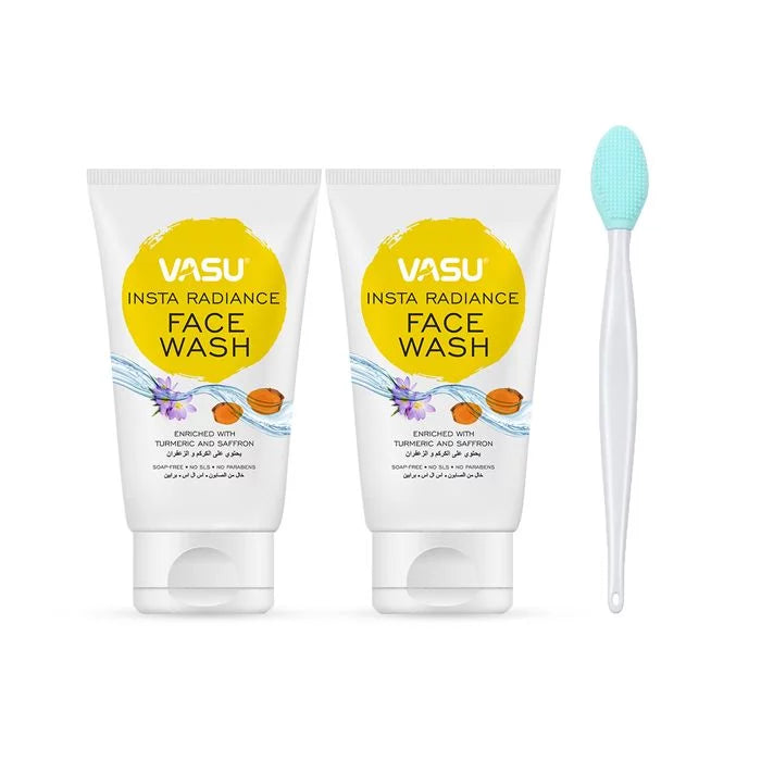 Vasu Insta Radiance Face Wash (Pack of 2) with Facial Massager Blackhead Remover (Blue) - Enriched With Kumkumadi and Turmeric - Deep Facial Cleansing and Exfoliation - Restores Radiance & Re - VasuStore