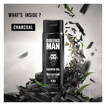 Load image into Gallery viewer, Greeko Man 3 in 1 Charcoal Shower Gel - Enriched with Activated Charcoal &amp; Menthol - Cleanses &amp; Hydrates Skin - Gives an ultra-refreshing bathing experience - VasuStore
